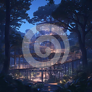 Luxurious Treetop Terrace at Night, Perfect for Relaxation and Adventure