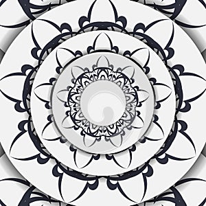 Luxurious Vector postcards in white with vintage black ornament. Invitation design with mandala patterns. photo