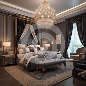 A luxurious Victorian-inspired bedroom with a four-poster bed and opulent furnishings1