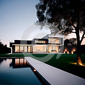 Luxurious villa for outdoor living, designed according to algorithms in the form of a street view