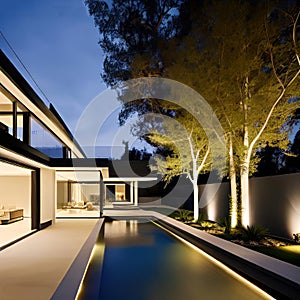 Luxurious villa for outdoor living, designed according to algorithms in the form of a street view