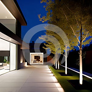 Luxurious villa for outdoor living, designed according to algorithms in the form of a street view