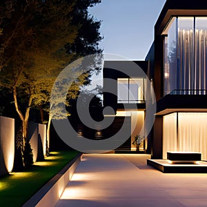 Luxurious villa for outdoor living, designed according to algorithms in the form of a street view