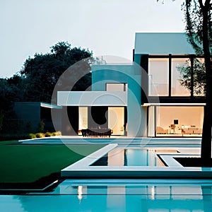 Luxurious villa for outdoor living, designed according to algorithms in the form of a street view