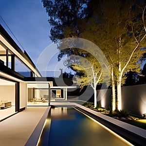 Luxurious villa for outdoor living, designed according to algorithms in the form of a street view photo