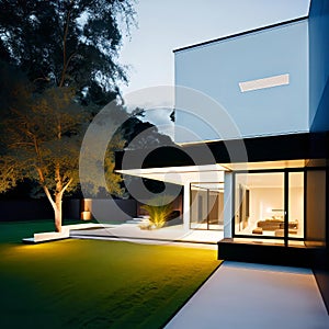 Luxurious villa for outdoor living, designed according to algorithms in the form of a street view photo