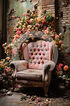 a luxurious vintage armchair in the interior of the old palace