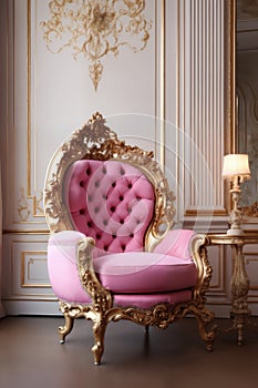 a luxurious vintage armchair in the interior of the palace