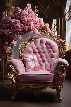 a luxurious vintage armchair in the interior of the palace