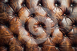 Luxurious Vintage Brown Leather Chesterfield Texture Close-Up Background for Designers