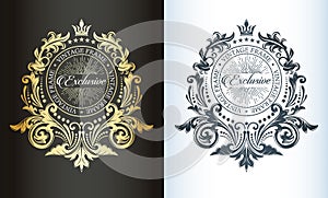 Luxurious vintage monogram. Decorative frame. Deciduous ornament on a dark and light background in the form of a wreath. Vector.