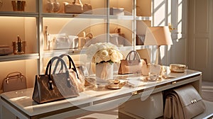 Luxurious Walk-In Closet: Neatly Organized Designer Fashion & Opulent DÃÂ©cor photo