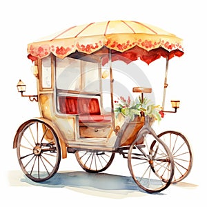 Luxurious Watercolor Rickshaw Clipart With White Background
