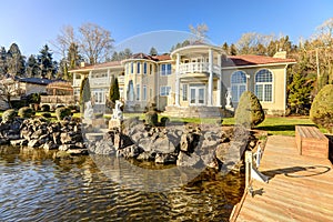Luxurious waterfront home backyard view