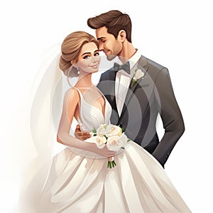 Luxurious Wedding Couple Cartoon Illustration With Clean Edges