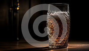 A luxurious whiskey bottle pours a drop into a gold glass generated by AI