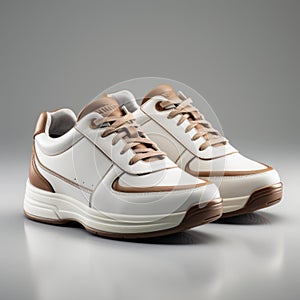 Luxurious White And Brown Athletic Shoes With Balanced Proportions