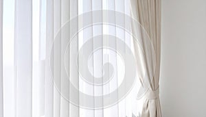 Luxurious white curtains, creating soft layers and a bright ambiance in interior design photo