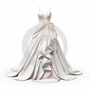 Luxurious White Wedding Dress - 3d Illustration With Metallic Sculpture Style
