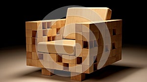 Luxurious Wooden Block Chair With Cubism Influence