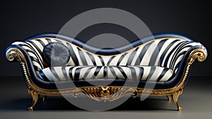 Luxurious Zebra Couch: Futuristic Classical Style Sofa In Navy, Gold, And White photo