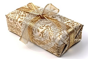 Luxuriously wrapped gift isolated on white background. photo