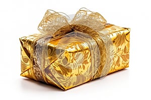 Luxuriously wrapped gift isolated on white background. photo