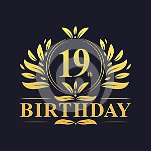 Luxury 19th Birthday Logo, 19 years celebration