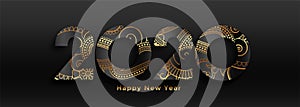 Luxury 2020 happy new year black and gold banner design