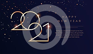 Luxury 2021 Happy New Year background. Golden design for Christmas and New Year 2021 greeting cards with New Year wishes of health