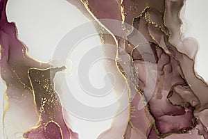Luxury abstract background in alcohol ink technique, pink brown gold liquid painting, scattered acrylic blobs and swirling stains