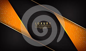 Luxury abstract black and orange background overlap layer on dark space with golden lines