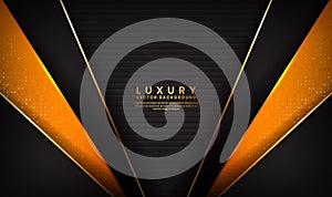 Luxury abstract black and orange background overlap layer on dark space with golden lines