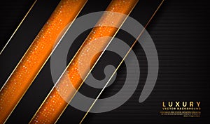 Luxury abstract black and orange background overlap layer on dark space with golden lines