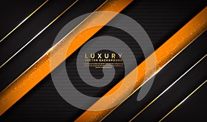 Luxury abstract black and orange background overlap layer on dark space with golden lines