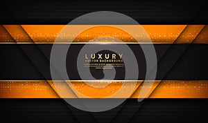 Luxury abstract black and orange background overlap layer on dark space with golden lines