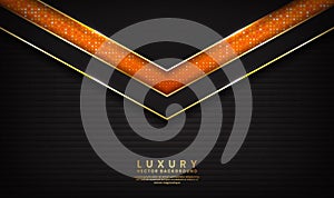 Luxury abstract black and orange background overlap layer on dark space with golden lines