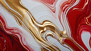 Luxury abstract fluid art painting in alcohol ink technique, mixture of red and gold paints. Imitation of marble stone cut.