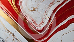 Luxury abstract fluid art painting in alcohol ink technique, mixture of red and gold paints. Imitation of marble stone cut.