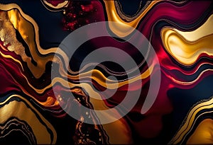 Luxury abstract fluid art painting background alcohol ink technique black and gold maroon and golden