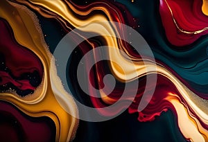 Luxury abstract fluid art painting background alcohol ink technique black and gold maroon and golden