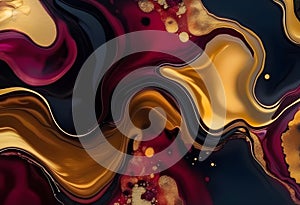 Luxury abstract fluid art painting background alcohol ink technique black and gold maroon and golden