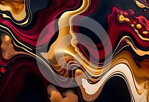 Luxury abstract fluid art painting background alcohol ink technique black and gold maroon and golden