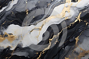 Luxury abstract fluid art painting background alcohol ink technique navy black and gold