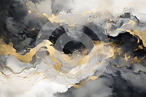 Luxury abstract fluid art painting background alcohol ink technique navy black and gold