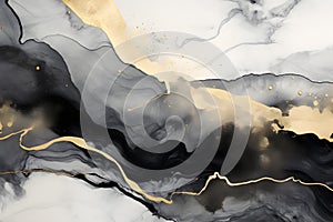 Luxury abstract fluid art painting background alcohol ink technique navy black and gold