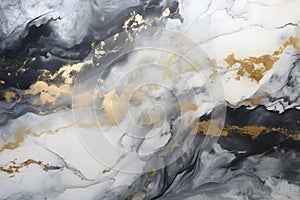 Luxury abstract fluid art painting background alcohol ink technique navy black and gold