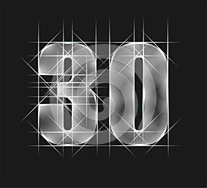 Luxury abstract scintillation emerald crystal glass number 30 thirty character. gray tone background. vector illustration eps10