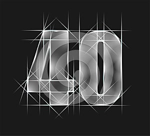 Luxury abstract scintillation emerald crystal glass number 40 fourty character. gray tone background. vector illustration eps10