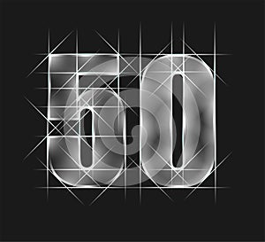 Luxury abstract scintillation emerald crystal glass number 50 fifty character. gray tone background. vector illustration eps10